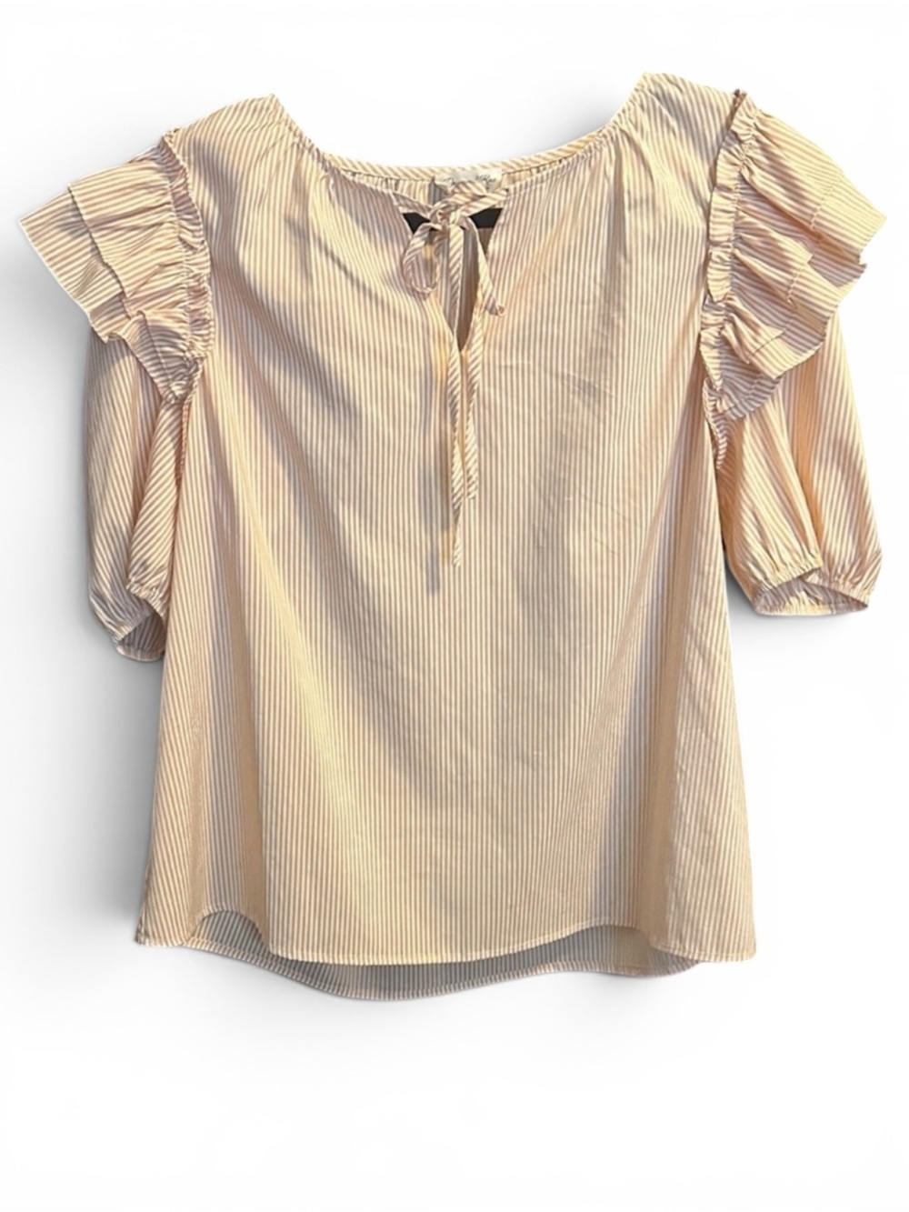 Doe & Rae Large NWOT Cream Striped Ruffle Blouse Lg